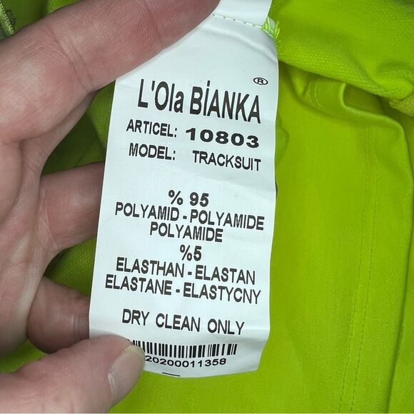 NWT L'ola Bianka Neon Green 3 Piece Short Track Set Size XS Logo Embroidered - Picture 8 of 10